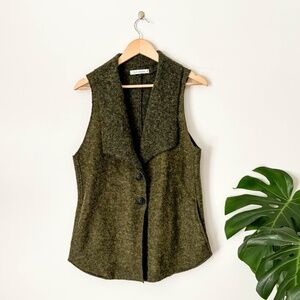 CUT LOOSE Olive Green Boiled Felted Wool Vest w/ Pockets Shawl Collar Size Large